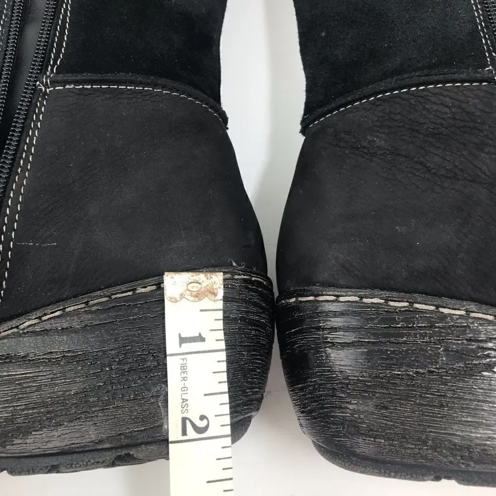 B.O.C. Black Suede Leather Patchwork Side Zip Wedge Heel Tall Boots